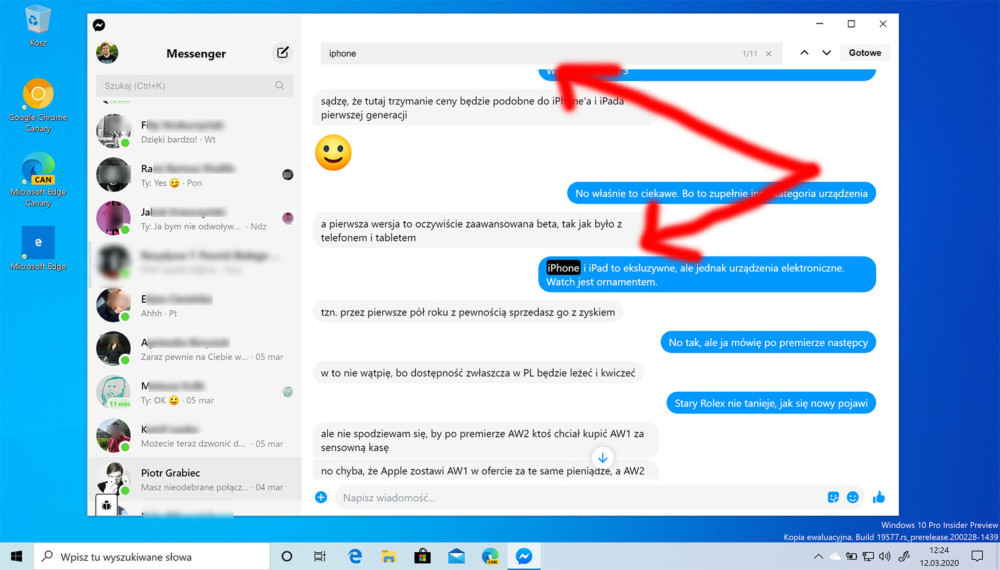 messenger windows wyszukiwarka 