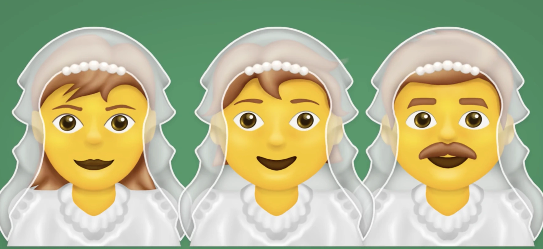 Mężczyzna w sukni ślubnej w twoim telefonie. Emoji 13 już tu jest