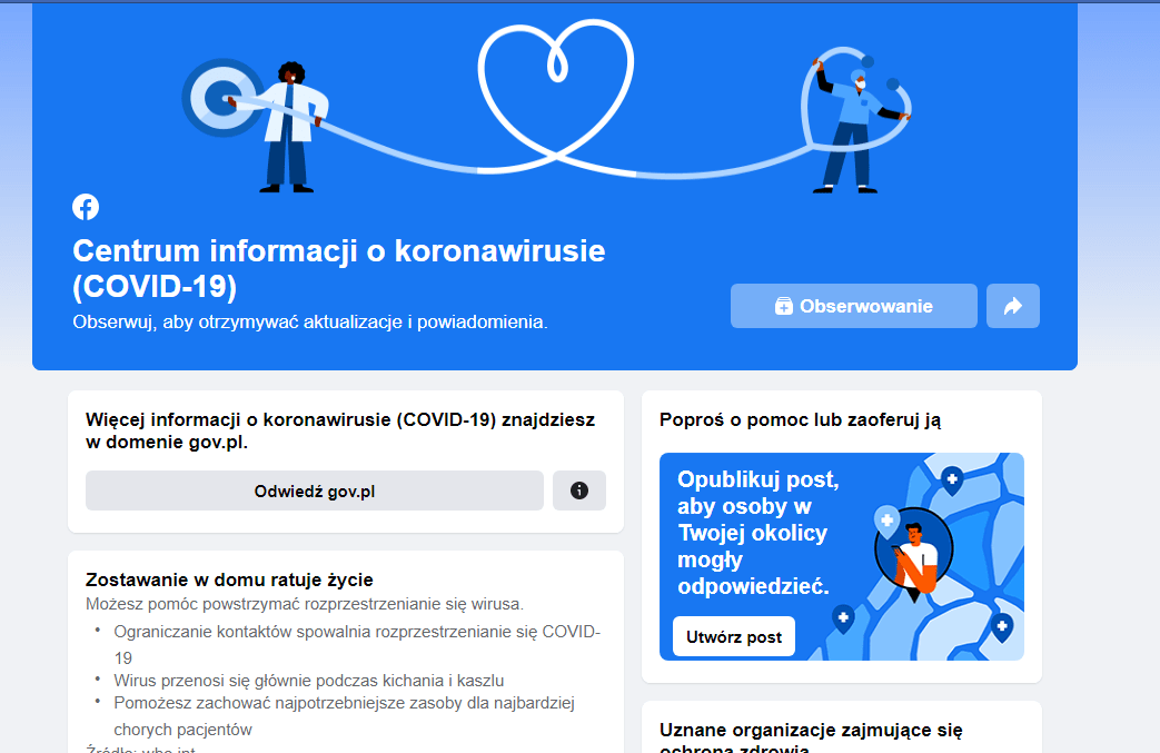 Facebook centrum informacji COVID 19 class="wp-image-1124359"