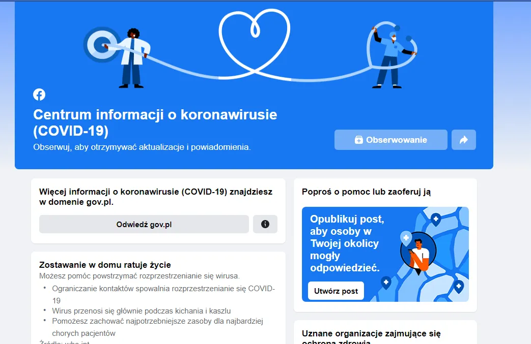 Facebook centrum informacji COVID 19 class="wp-image-1124359" 
