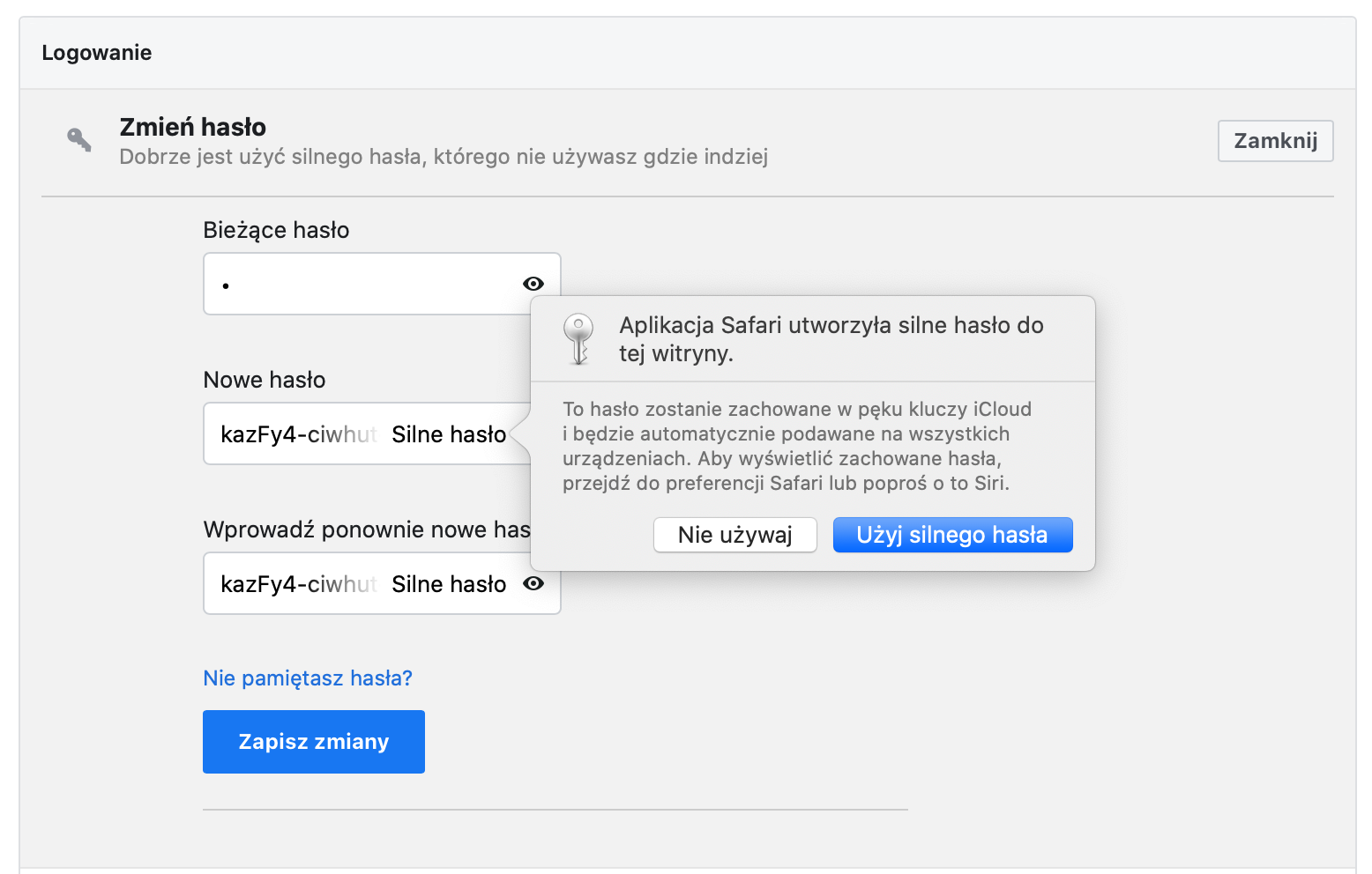 facebook haslo safari 