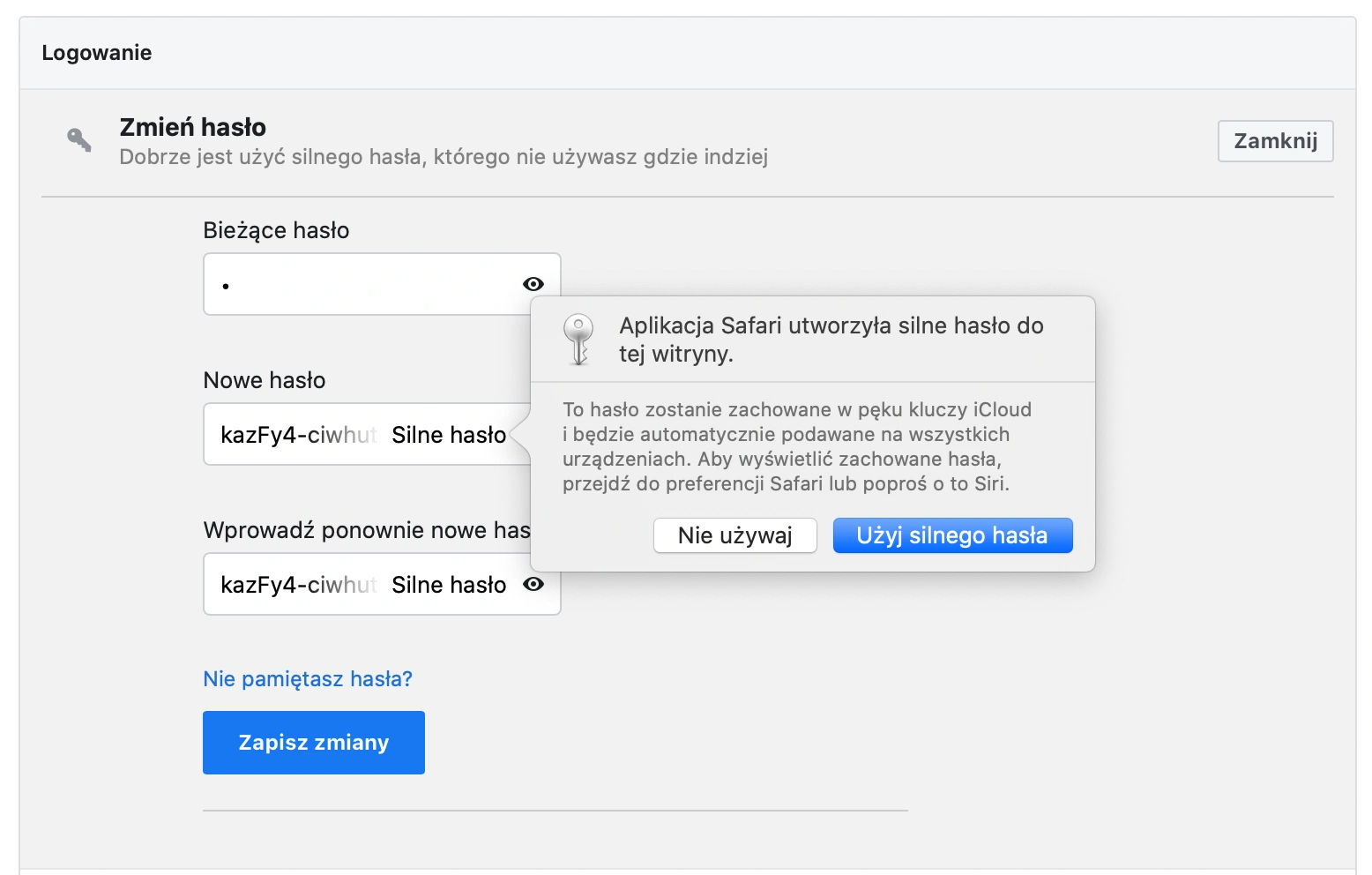 facebook haslo safari
