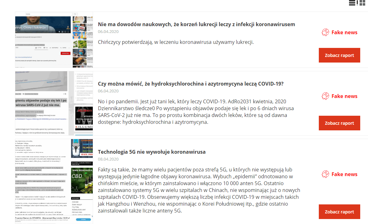FakeHunter weryfikacja informacji o COVID-19