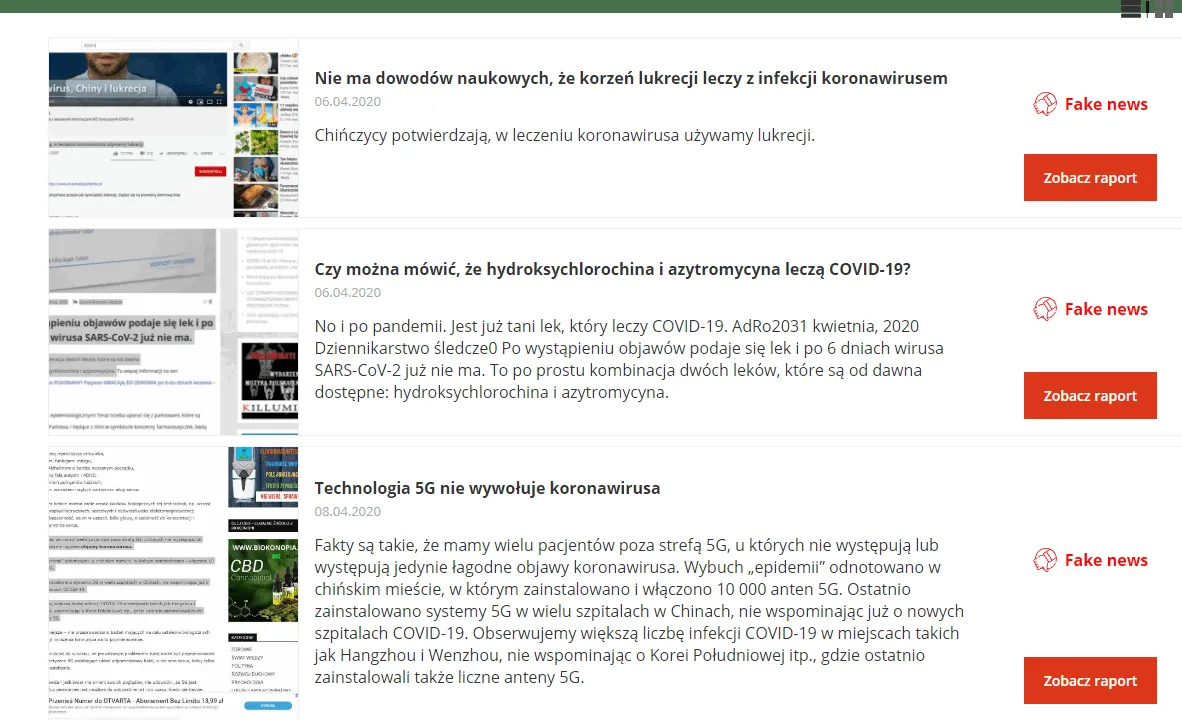 FakeHunter weryfikacja informacji o COVID-19 