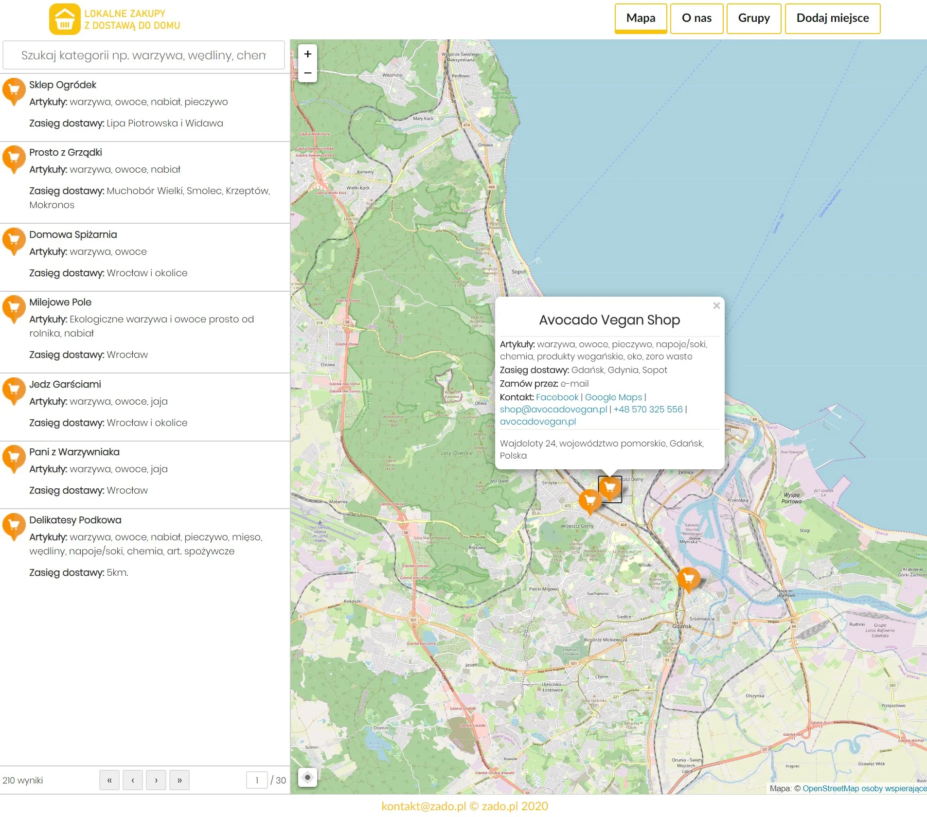 Zado - mapa sklepów oferujących zakupy z dowozem