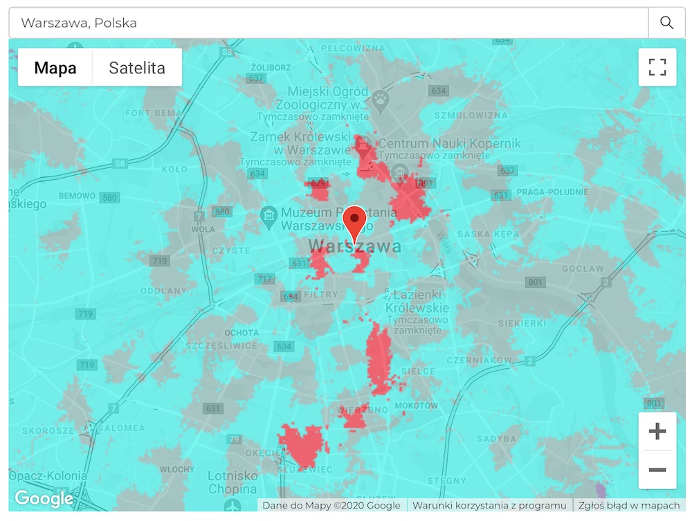plus 5G mapa zasiegu 1 warszawa 