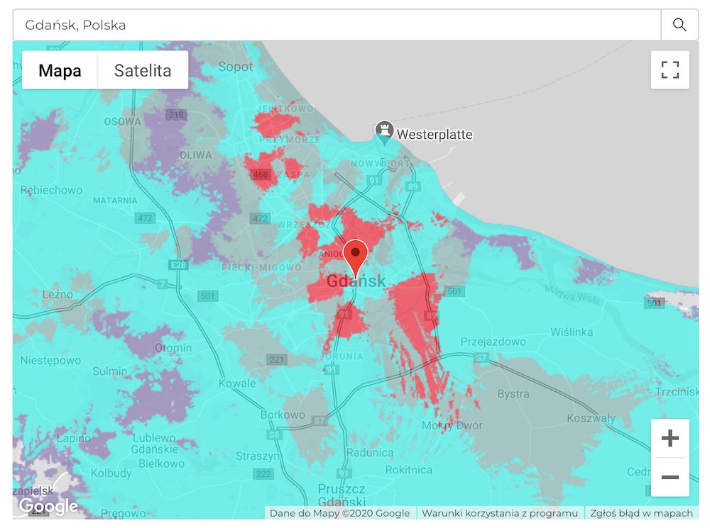 plus 5G mapa zasiegu 3 gdansk 
