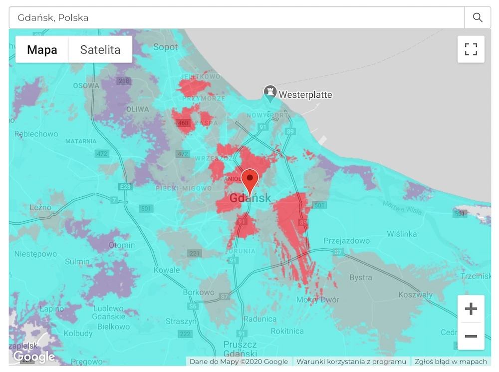 plus 5G mapa zasiegu 3 gdansk