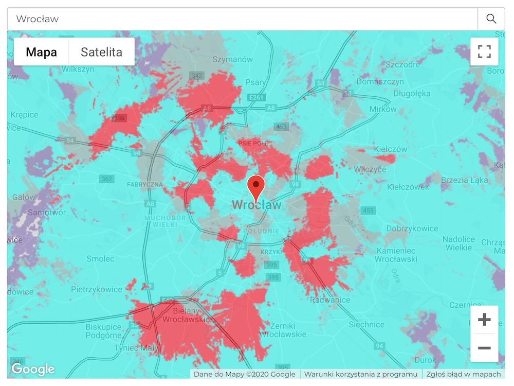 plus 5G mapa zasiegu 6 wroclaw 