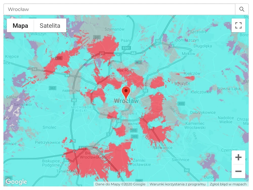 plus 5G mapa zasiegu 6 wroclaw