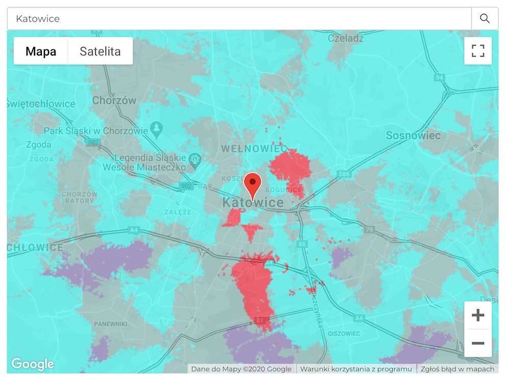 plus 5G mapa zasiegu 7 katowice 
