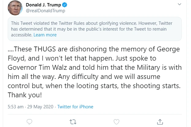 Donald Trump Twitter class="wp-image-1158430" title="Donald Trump protesty w Minneapolis"