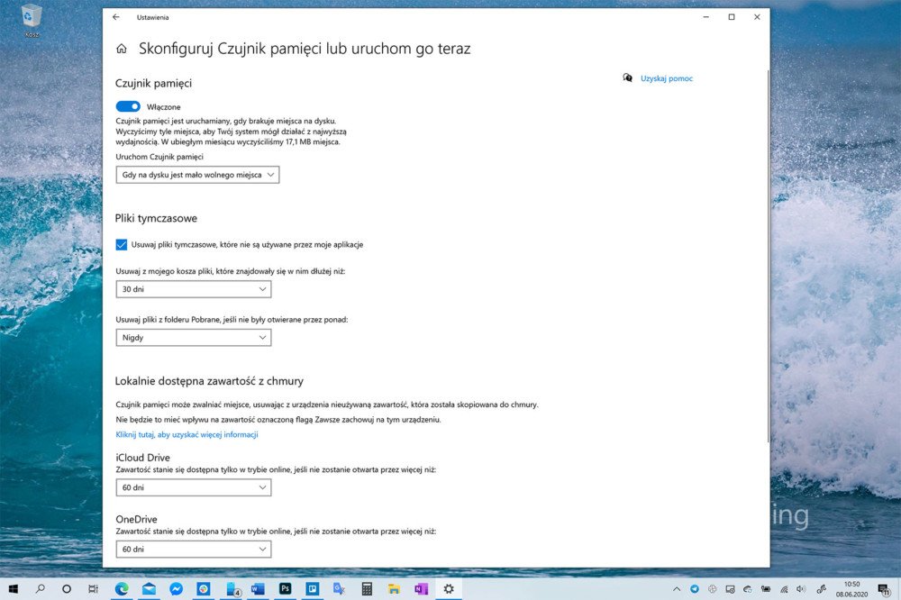 windows 10 2009 czujnik pamięci 
