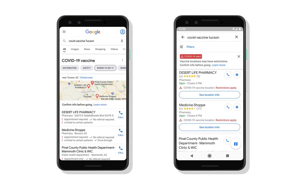 mapy google maps szczepionki covid-19 koronawirus