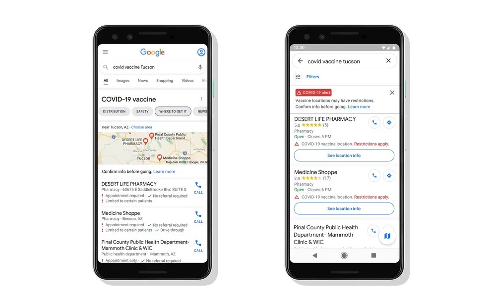 mapy google maps szczepionki covid-19 koronawirus