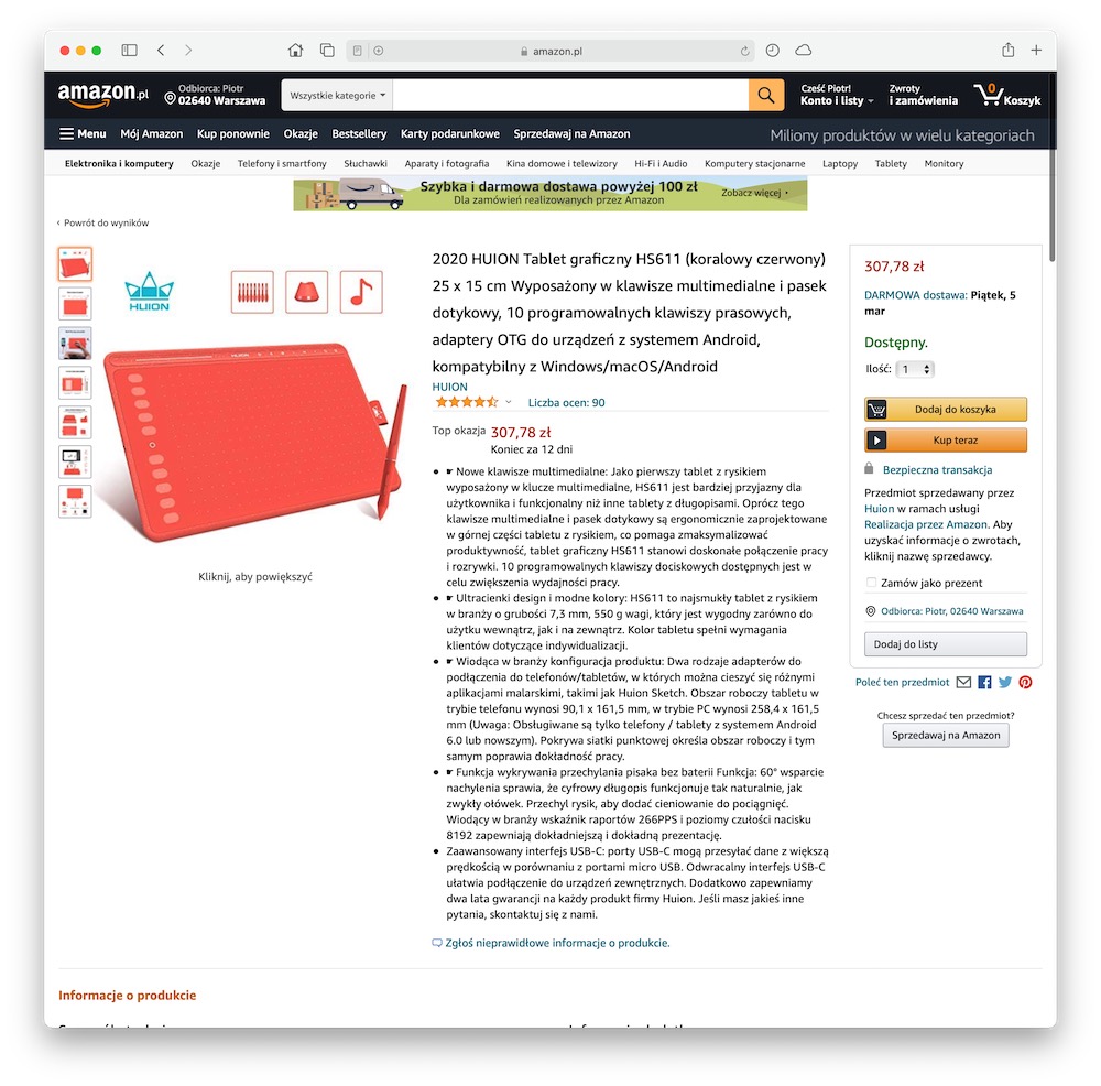 amazon polska pl promocje 4 tablet graficzny huion hs611 class="wp-image-1614746"