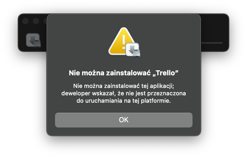 apple m1 macOS 11.3 aplikacja trello instalacja