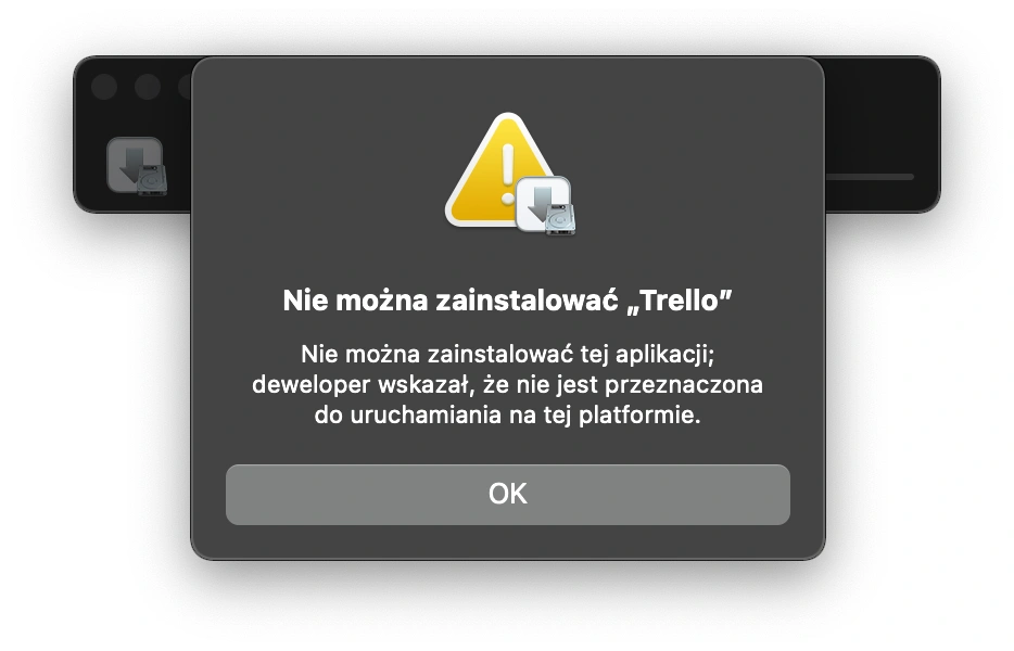 apple m1 macOS 11.3 aplikacja trello instalacja 