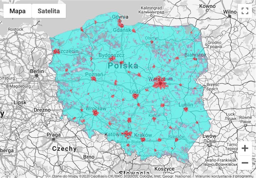 Mapa zasięgu 5G Plus