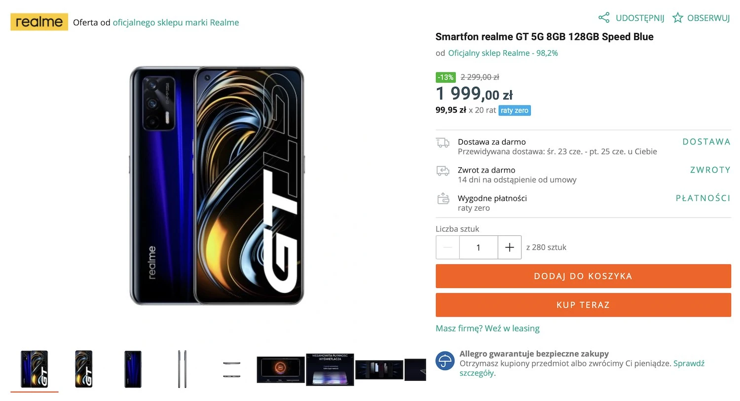 Realme GT na Allegro za 1999 zł