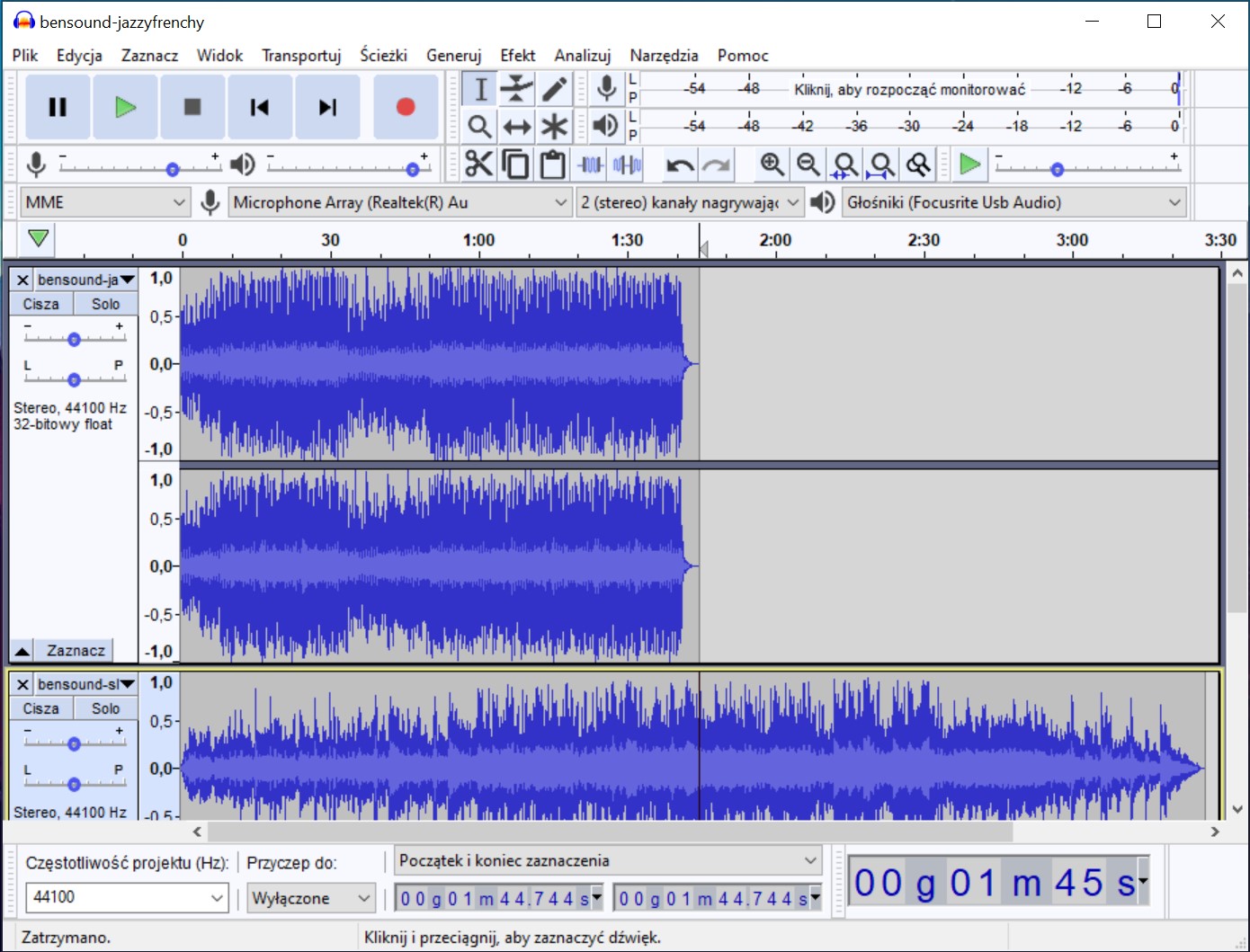 Audacity - interfejs.