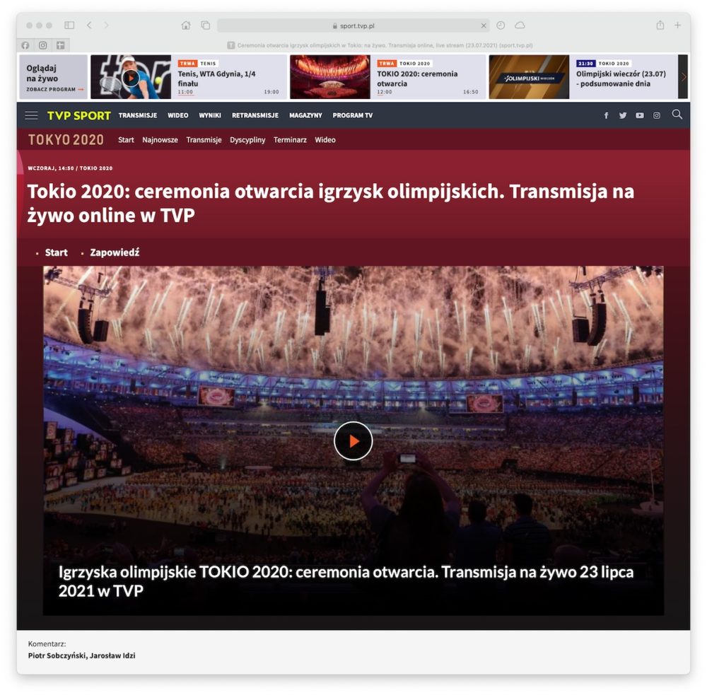 gdzie ogladac igrzyska olimpiksie 2021 gdzie obejrzec tokio 2020 ceremonia otwarcia online live na zywo sport tvp pl online