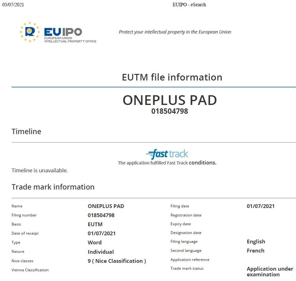 Wniosek patentowy OnePlus Pad
