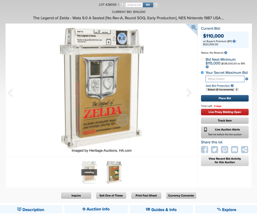 the legend of zelda aukcja nes