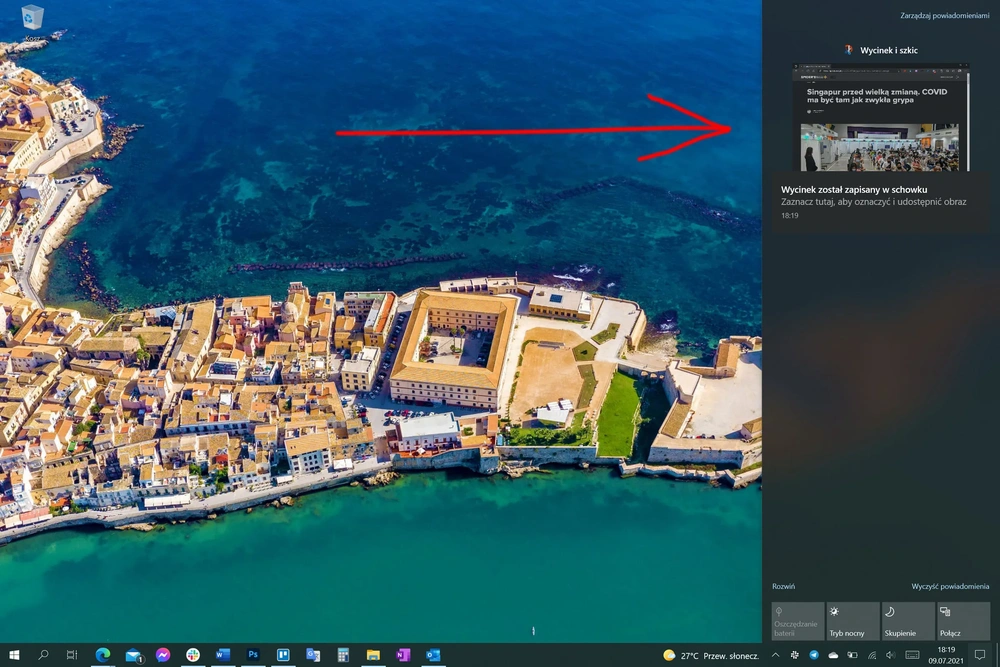 Zrzut ekranu ląduje w Centrum akcji Windows
