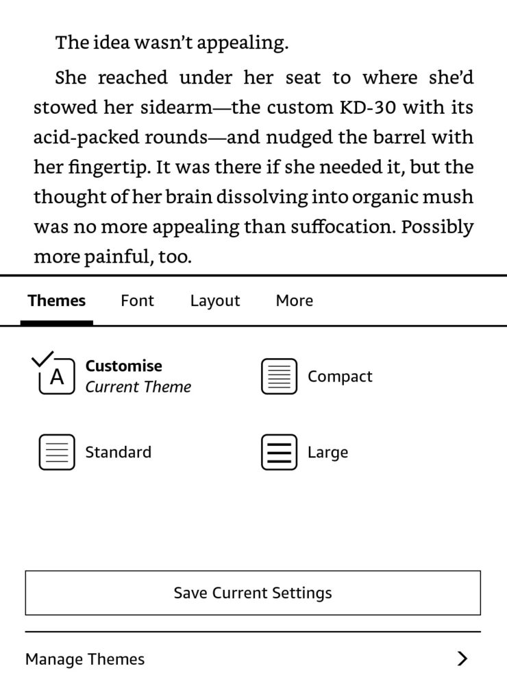 Kindle 5.13.7 - ekran z motywami