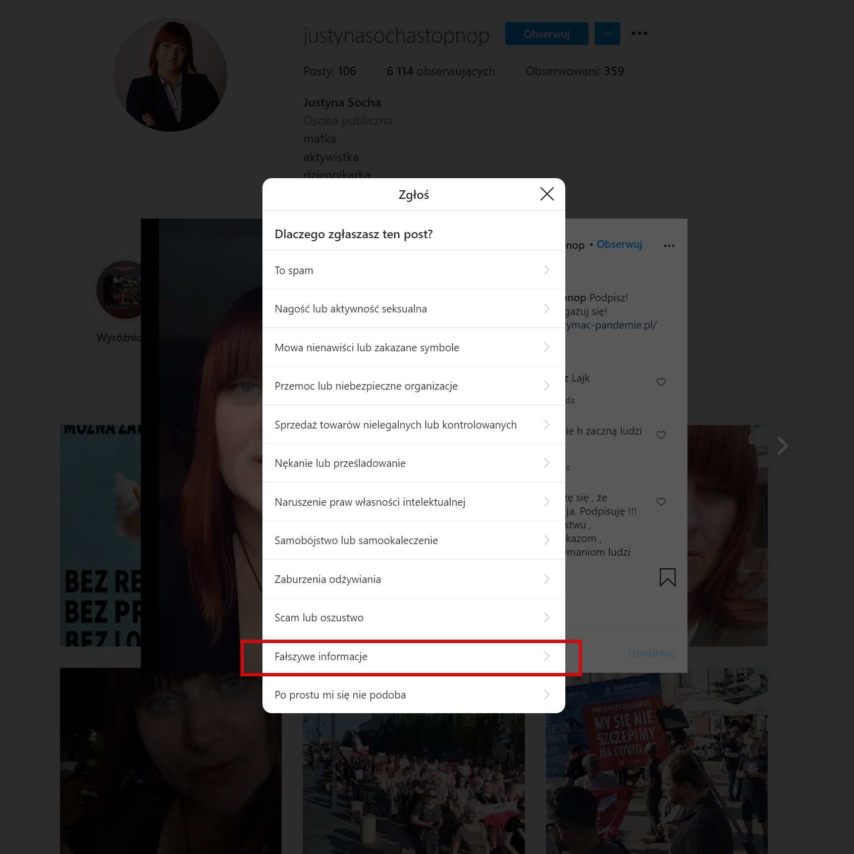 Fake News na Instagramie
