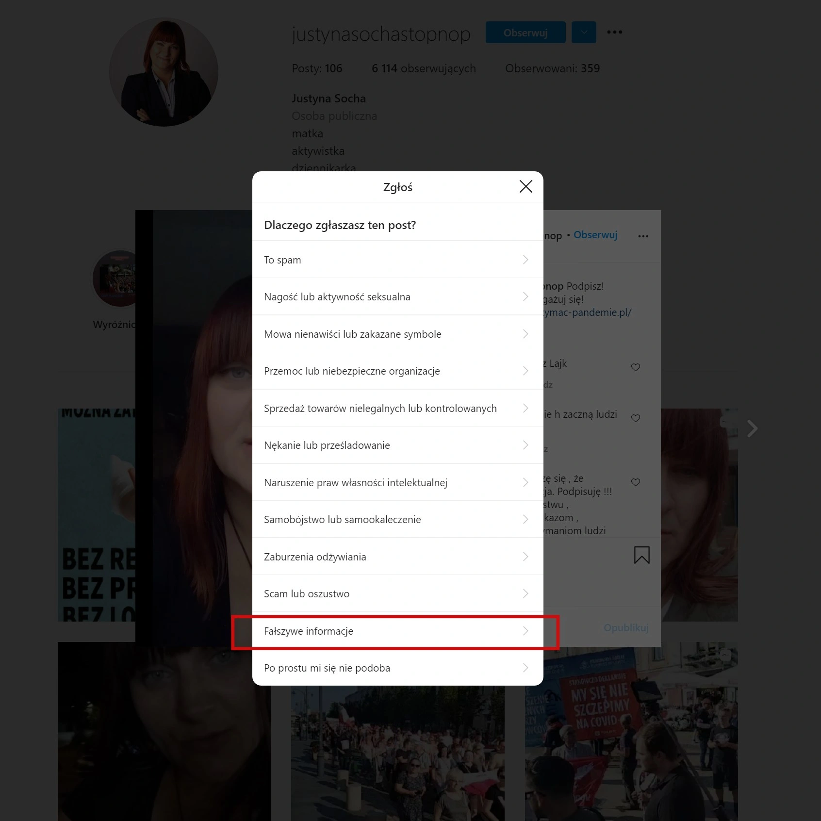 Fake News na Instagramie