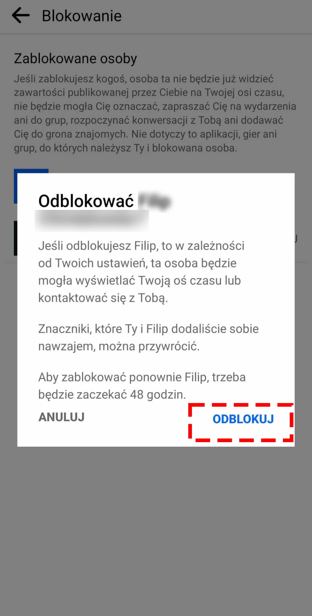 Jak odblokować kogoś na Facebooku?