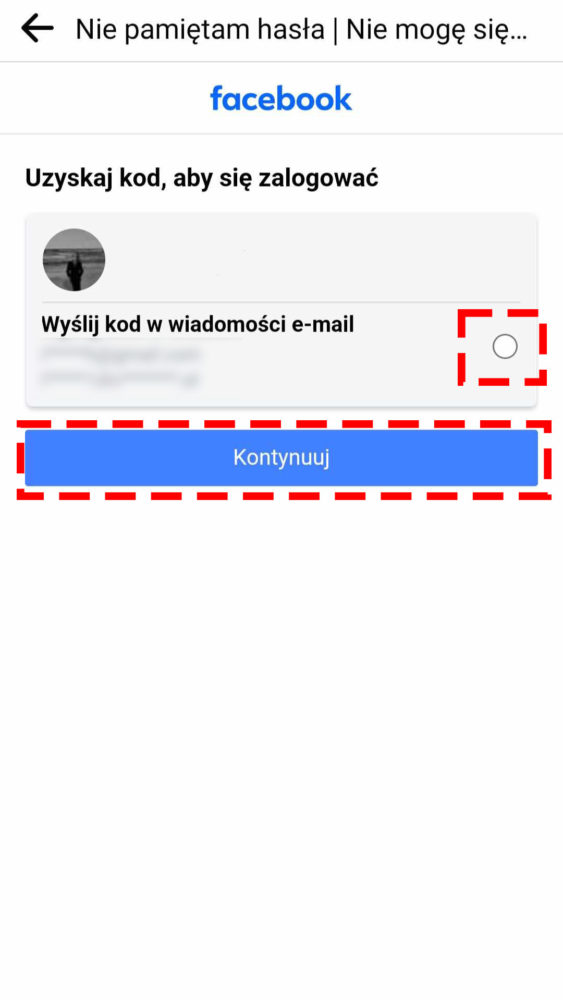 Zmiana hasła na FB, gdy nie pamiętasz obecnego hasła. Wyślij kod na wybrany adres e-mail powiązany z kontem na Facebooku
