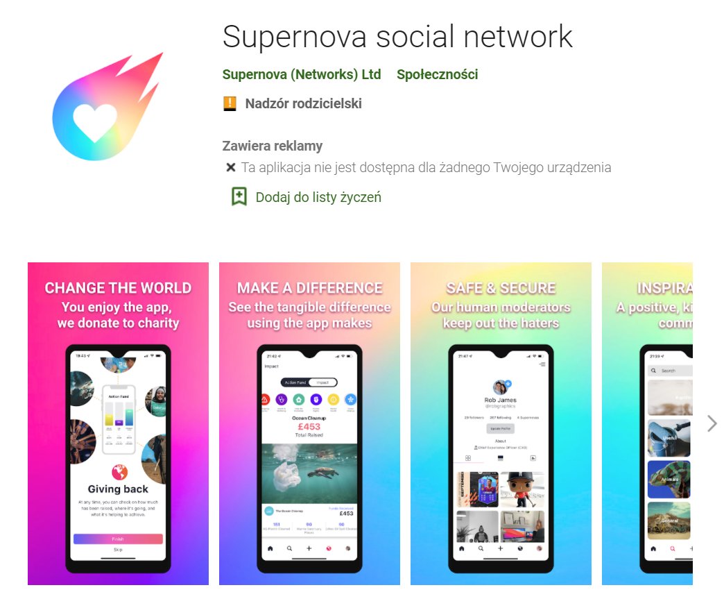 Aplikacja Supernova na iOS i Androida nie jest jeszcze dostępna w Polsce.