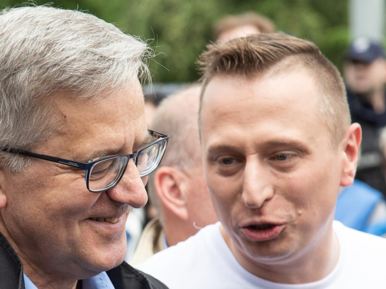 Former president Bronislaw Komorowski and member of Parliament Krzysztof Brejza during march "For Europe"