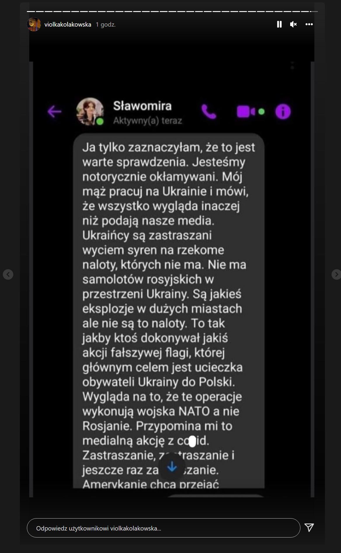 Rosyjska propaganda na profilu Violi Kołakowskiej. class="wp-image-2068483"