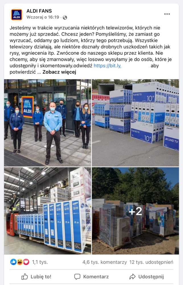 aldi fans facebook darmowe telewizory oszustwo scam