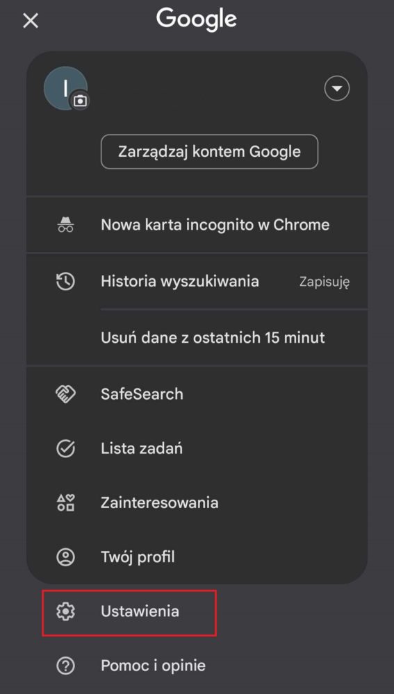 Z menu wybierz "Ustawienia"
