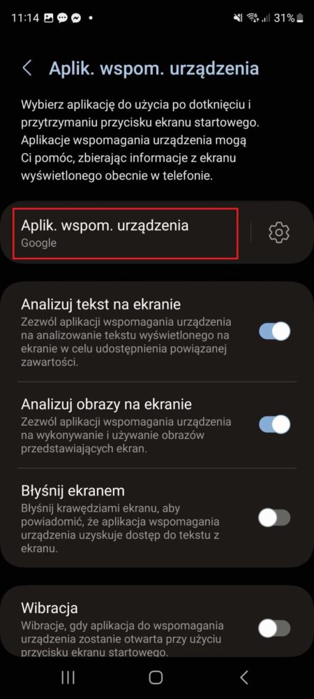 Wybierz sekcję "Aplik. wspom. urządzenia".