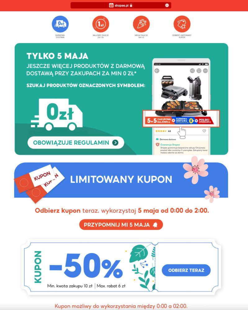 shopee zakupowa majowka 5.5.2022 darmowa dostawa znizki promocje kupony rabaty class="wp-image-2163432"