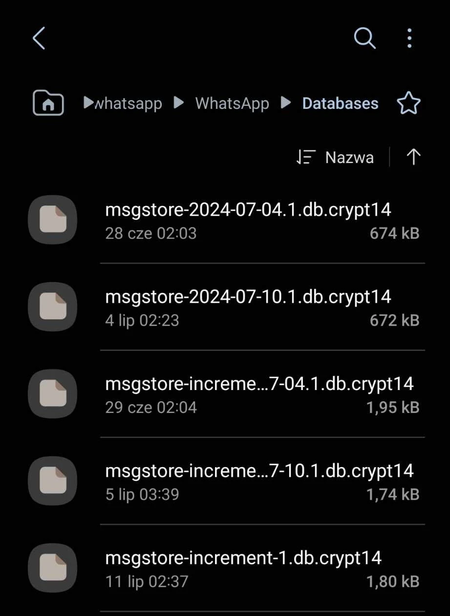 WhatsApp - pliki lokalnej bazy danych