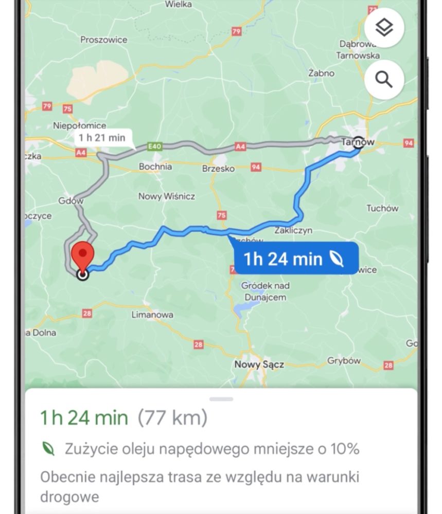 mapy-google-maps-wyznaczanie-trasy-eko-mniejsze-zuzycie-paliwa 1