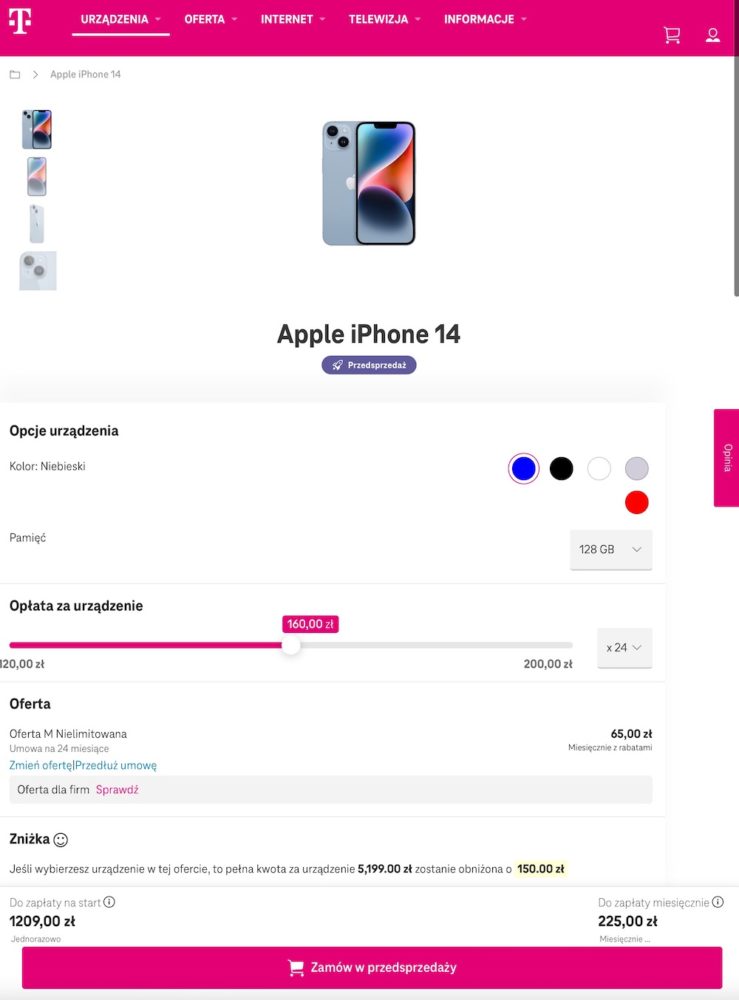 iPhone 14 na abonament w T-Mobile - przykładowy cennik class="wp-image-2407584"