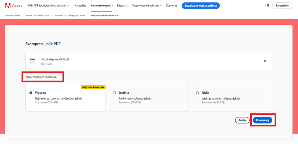 Jak zmienić rozmiar pliku PDF? Wybierz poziom kompresji