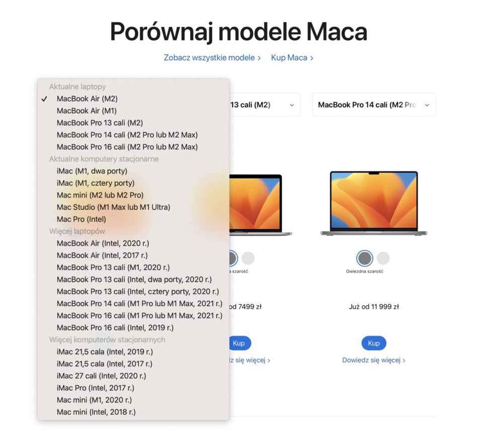 komputery apple dostepne modele