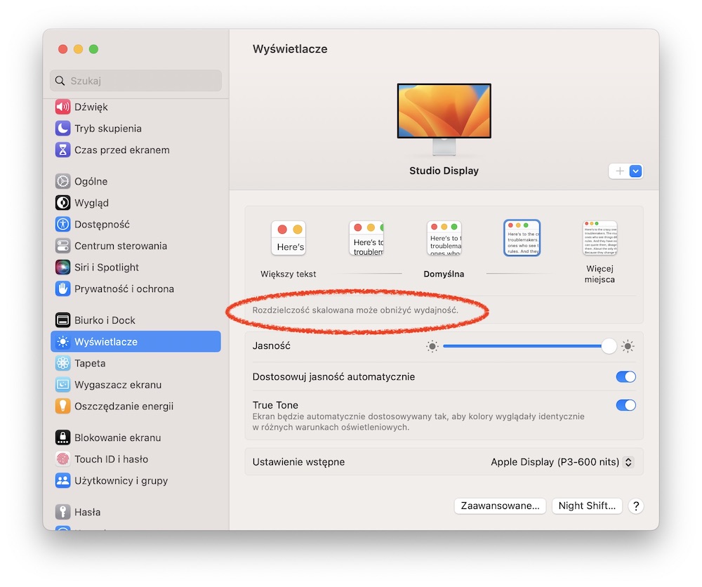 Skalowanie interfejsu w macOS