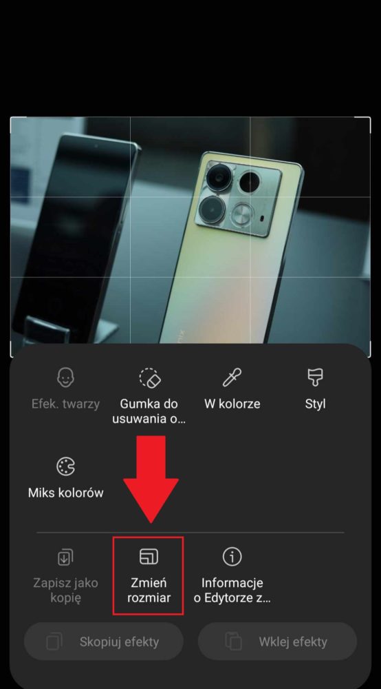 Wybierz opcję "zmień rozmiar"