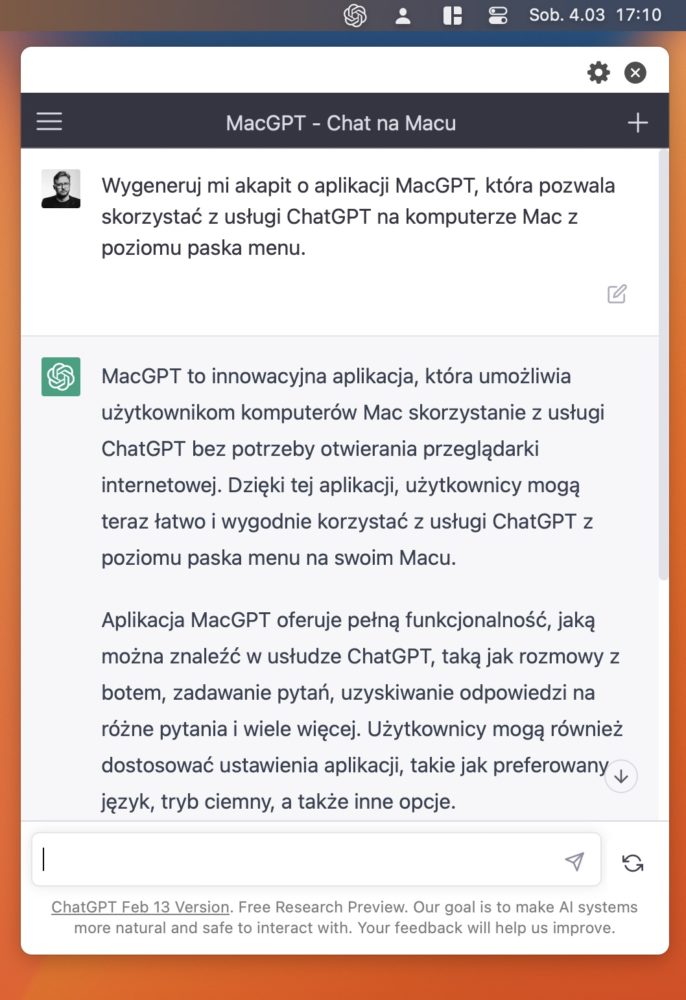 MacGPT aplikacja na komputer ChatGPT