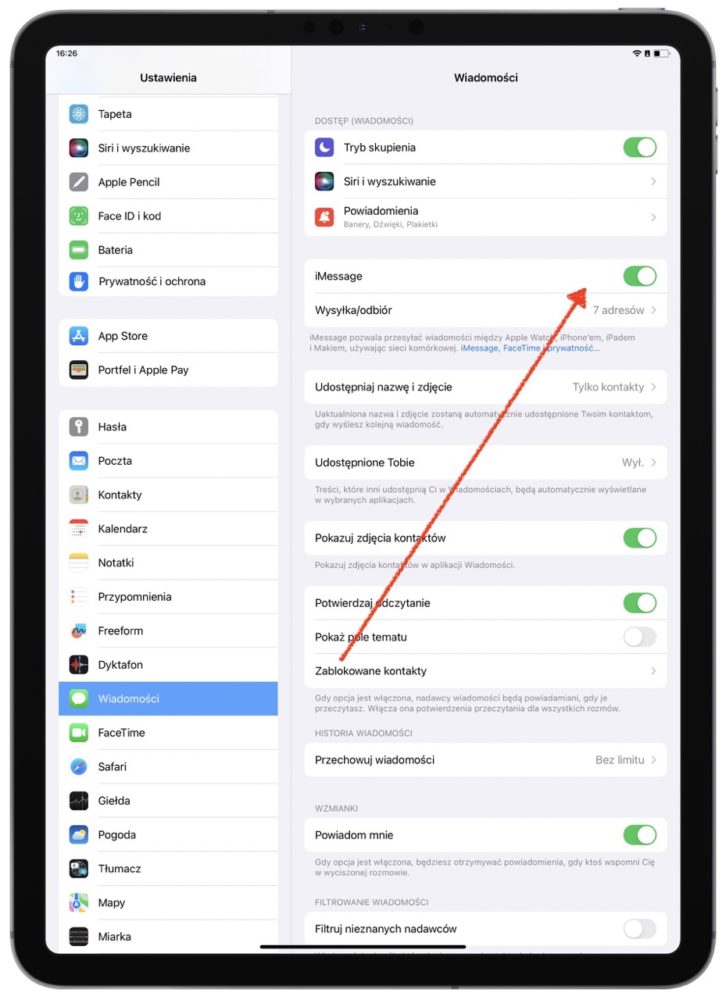 iMessage - ustawienia Wiadomości na iPadzie 